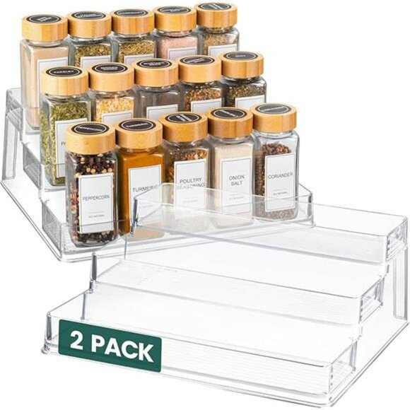 Clear Acrylic Spice Rack 2 Pack 3 Tier Organizer Shelf for Kitchen Cabinet Stora - Picture 7 of 7